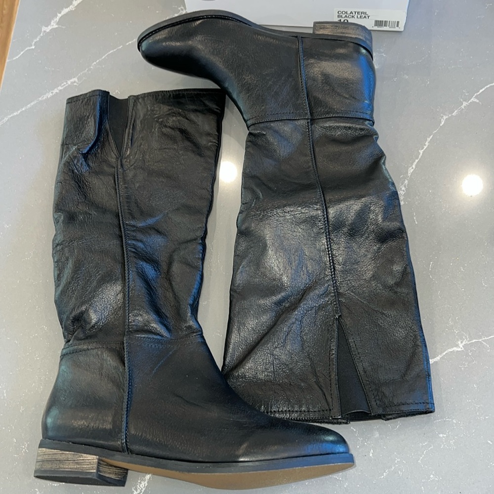 NIB Steve Madden Womens Colaterl Riding Boot US 10 Black Leather Flat Pull On
